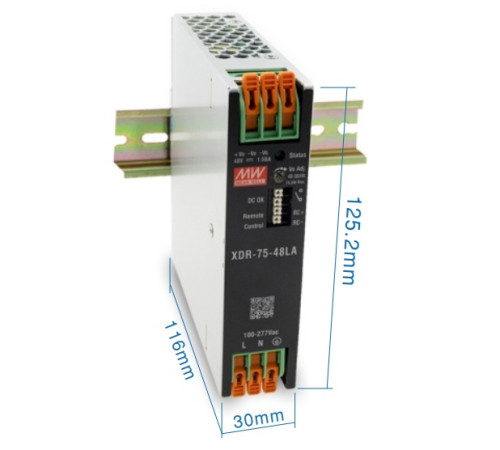 XDR-75-12 Mean Well Блок питания 74.88 Вт, 12 В, 6.24 А На DIN-рейку