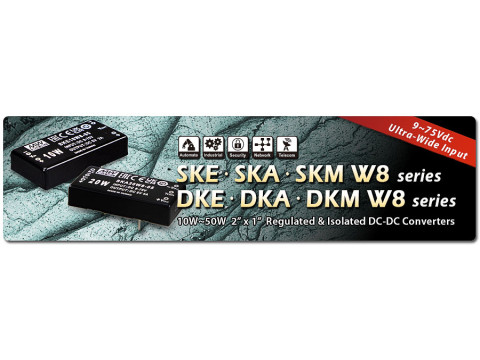 MEAN WELL SKE / SKA / SKM W8 - DC/DC 2 x 1 дюйма, вход 9-75 В